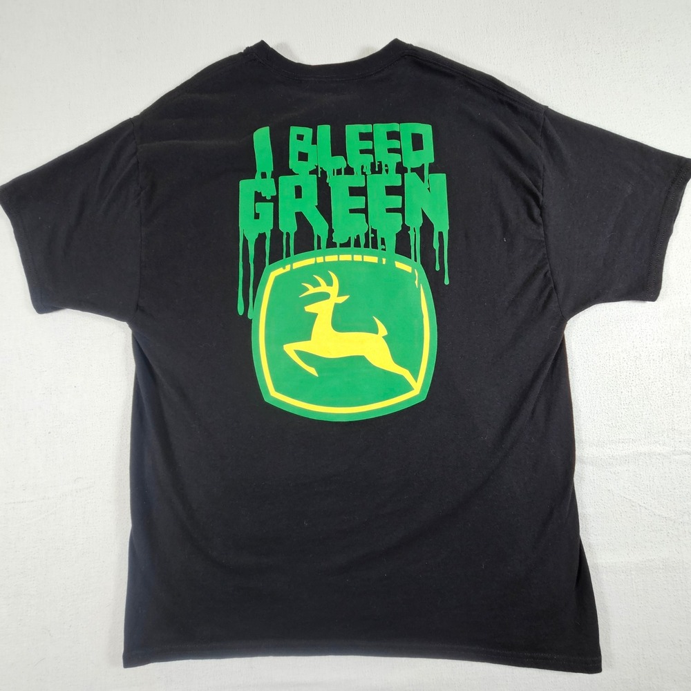 John Deere Graphic T-Shirt Mens XL Black‎ I Bleed Green Logo Short Sleeve Tee